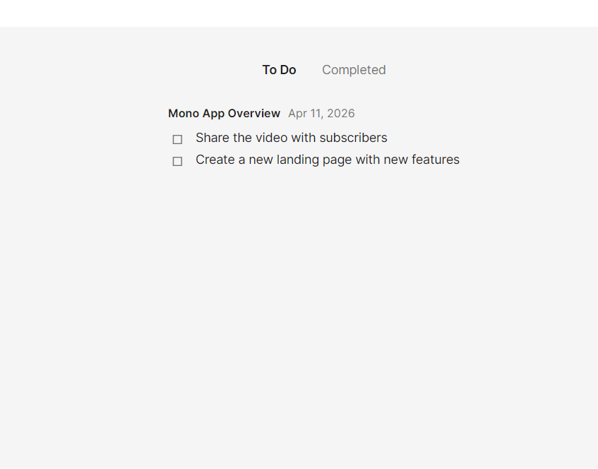 mono action items view with to-do checkboxes